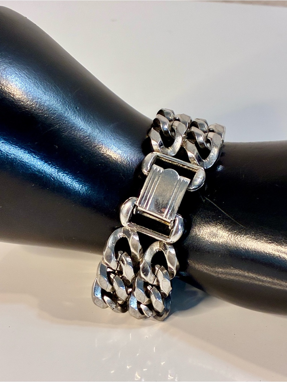 VTG Marino Silver-Tone Double Cuban Link Chain Bracelet Chunky Timeless